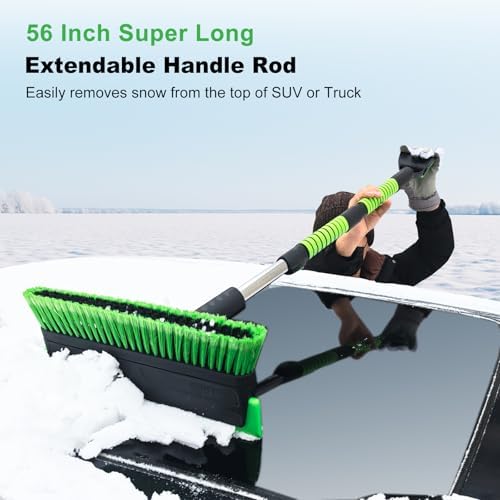 SEAAES 56 Inch Truck Snow Brush Scraper Long Handle Snow Broom for SUV