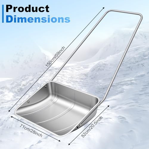 Cinnvoice 28" Wide Double Pole Snow Shovel Sleigh Scoop Shovel for Driveway Heavy Duty Aluminum Blade Remover Ergonomic Handle Barn Pusher Hand Plow, Easily Remove Sidewalks Ice Removal Winter Tool