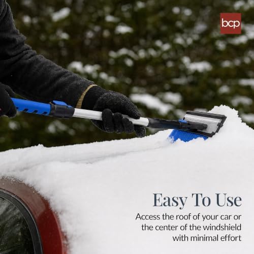 Best Choice Products Snow Brush with Squeegee & Ice Scraper, Up to 39" Extendable Foam Grip, 270° Pivoting Snow Brush for Car Truck SUV, Storage Bag Included - Blue