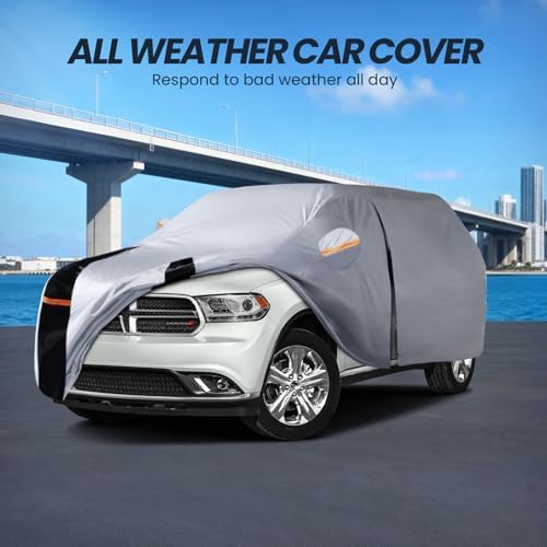 Multi-Layer Car Cover Custom Fit for Dodge Durango(1998-2026), 100% Waterproof All Weather for Automobiles, Gift with Towel, Heavy Duty Car Covers for Rain Sun UV Protection with Door Zipper
