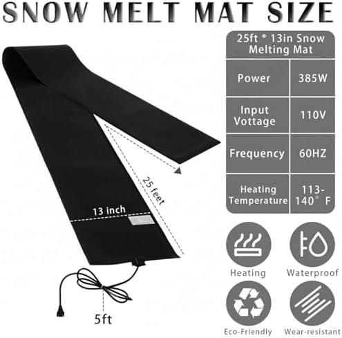 Baquler 2 Pieces 25 ft Heated Snow Melting Mat