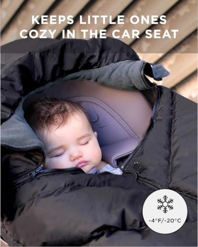 7AM Enfant Car Seat Covers - Cocoon Baby Cover for Boys & Girls, Rain & Snow Repellent, Breathable Windproof, Center Zipper, Universal Fit for Infant Car Seat (0-12M) (Black)