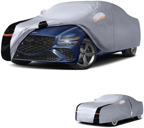 Multi-Layer Car Cover Custom Fit for Genesis G80 (2016-2026), 100% Waterproof All Weather for Automobiles, Gift with Towel, Heavy Duty Car Covers for Rain Sun UV Protection with Door Zipper.
