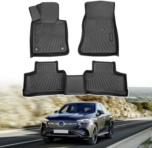 Powerty Floor Mats for 2023 2024 2025 Mercedes Benz GLC?GLC 300?GLC 350e?4Matic All Weather 3D TPE Anti-Slip Car Liners for 1st & 2nd Row Accessories