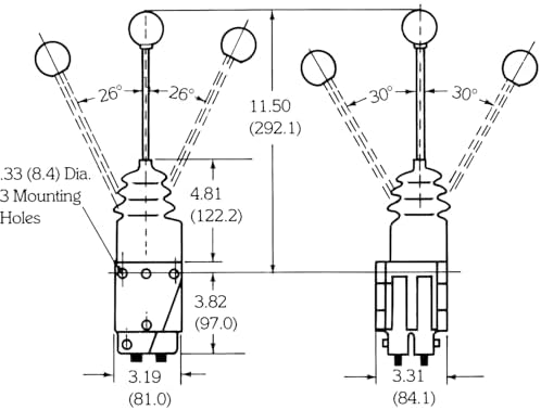 Buyers Products B206305 Dual Axis Remote Valve Control, 9/16 Inch Stroke Each Direction, Interior or Exterior Mount Hydraulic Control Lever for PTO, Dump Body, and Snow Plow Applications