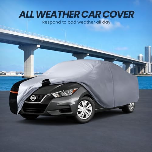 Multi-Layer Car Cover Custom Fit for Nissan Versa (2019-2026), 100% Waterproof All Weather for Automobiles, Gift with Towel, Heavy Duty Car Covers for Rain Sun UV Protection with Door Zipper.