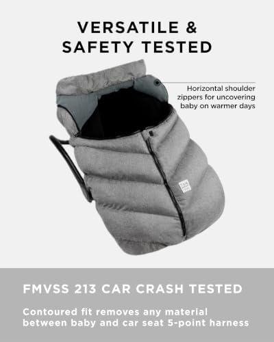 7AM Enfant Car Seat Covers - Cocoon Baby Cover for Boys & Girls, Rain & Snow Repellent, Breathable Windproof, Center Zipper, Universal Fit for Infant Car Seat (0-12M) (Metallic Grey)