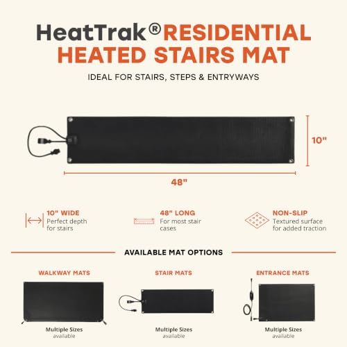 HeatTrak Heated Snow Melting Mats for Stairs - Heated Outdoor Mats - Electric Snow Melting Mats for Winter Snow Removal - Trusted Snow and Ice Melting Mats and No-Slip Stair Heating Mats (10" x 48")
