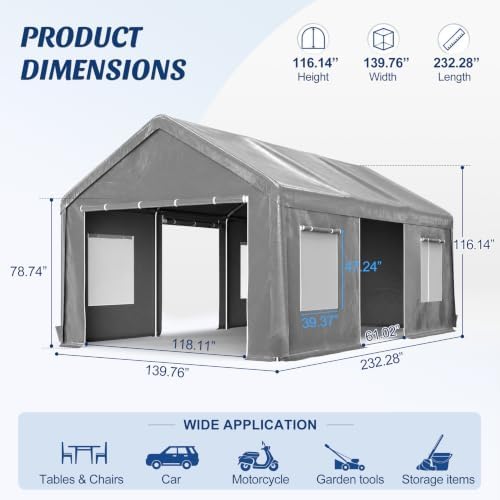 12x20ft Heavy Duty Carport Portable Garage Car Canopy with All-Season Tarp