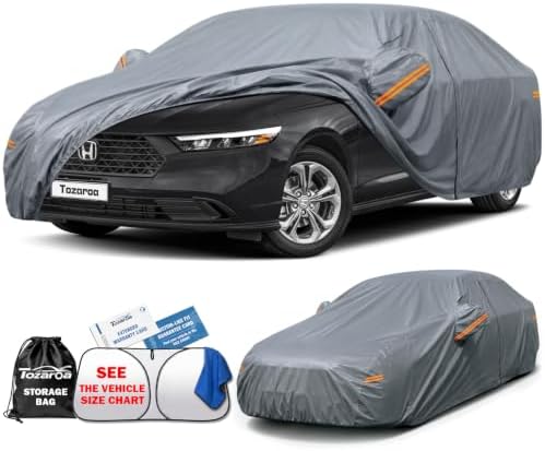 Car Cover Waterproof All-Weather,Outdoor Full Exterior Sedan Covers Custom Fit for Honda Accord,Chevy Malibu,Nissan Altima,Maxima,Sonata,Kia K5,Ford Fusion,CT5 XTS etc,Size A4(See Size Chart)