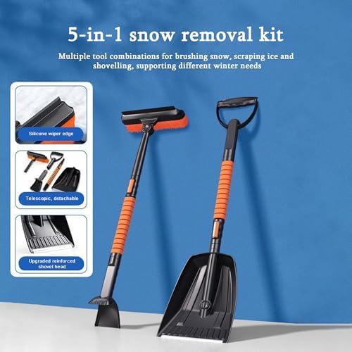 Snow Brush and Ice Scraper for Man TGM TGS TGX, with Shovel, Extendable Handle, 360° Rotating Head, Detachable Sections, 5-in-1 Car Snow Cleaning Tools
