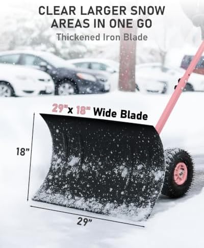 Outvita Snow Shovel with Wheels, 29" Wide 18" Long, Black & Pink