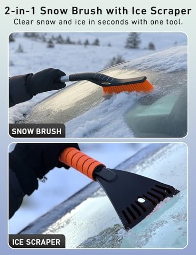 EcoNour 27" Snow Brush with Ice Scrapers for Car Windshield (4 Pack)