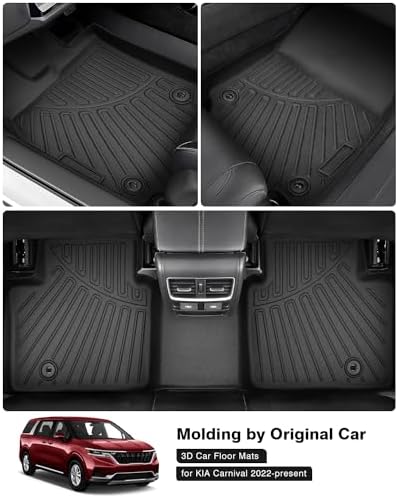 Powerty Floor Mats for 2022-2025 2026 Kia Carnival Gas 8 Seats (NOT for Prestige & Hybrid Models) All Weather 3D TPE Anti-Slip Car Liners for 1st & 2nd & 3rd Row Accessories
