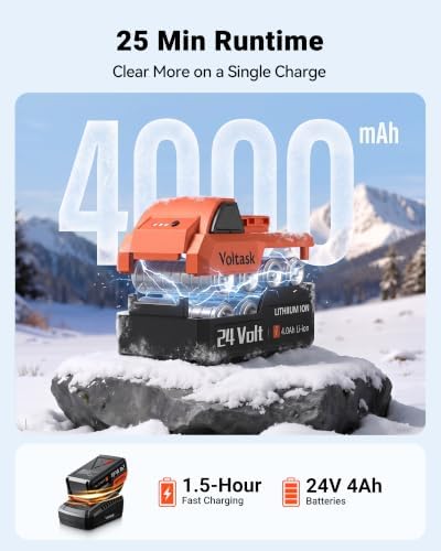 VOLTASK 24V Cordless Snow Shovel, 13.2 Inch Electric Snow Blower, 23 Ft Snow Thrower, 4Ah Battery Snow Shovel with Directional Plate & Adjustable Handle (Battery & Quick Charger Included), Orange