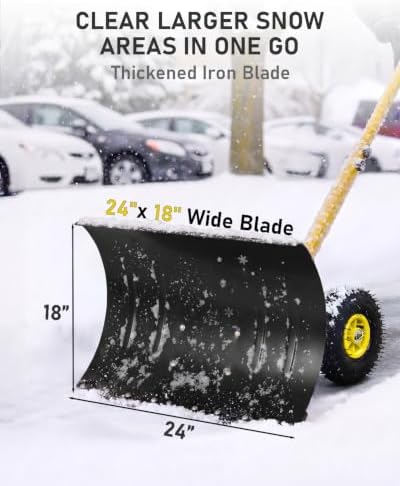 Outvita Snow Shovel with Wheels, 24" Wide 18" Long, Black & Yellow