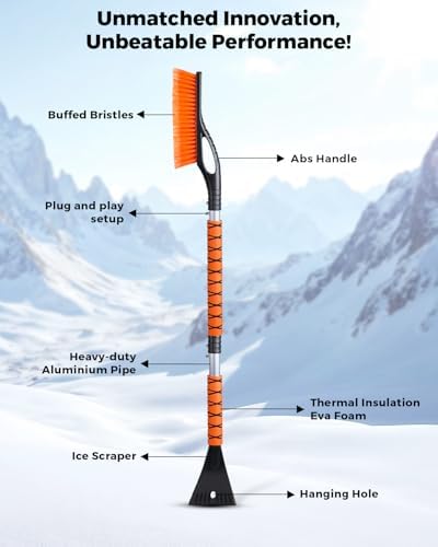 EcoNour 43" Ice Scrapers for Car Windshield | 3 Parts Detachable Snow Brush