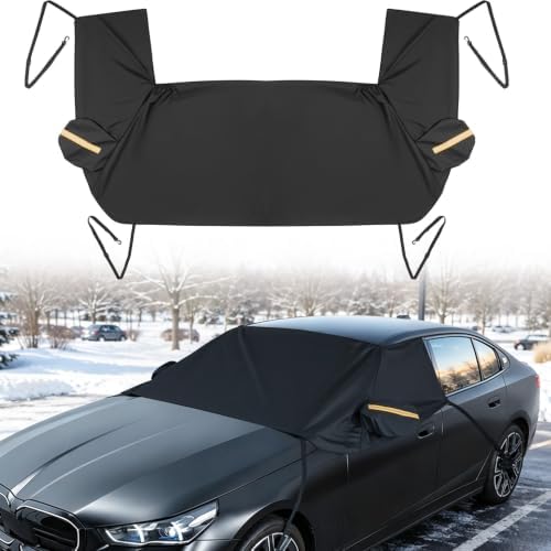 JOYTUTUS Windshield Cover for Ice and Snow, Heavy Duty 900D Oxford Fabric, All-Weather Protection with Side Mirror Covers, Waterproof, Anti-Theft Design, Fit Most Cars, Sedans