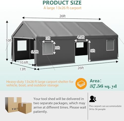 13x26ft Heavy Duty Carport Outdoor Garage Canopy with Weatherproof Shelter