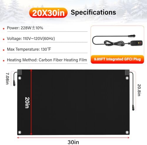 Heated Snow Melting Mat with GFCI,20" x 30" Heated Outdoor Mats for Walkway