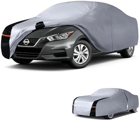 Multi-Layer Car Cover Custom Fit for Nissan Versa (2019-2026), 100% Waterproof All Weather for Automobiles, Gift with Towel, Heavy Duty Car Covers for Rain Sun UV Protection with Door Zipper.