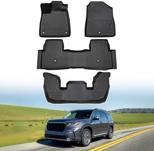 Powerty Floor Mats for 2023-2026 2027 Honda Pilot All Weather 3D TPE Anti-Slip Car Liners for 1st & 2nd & 3rd Row Accessories