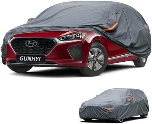 GUNHYI Premium Car Cover Custom Fit Hyundai Ioniq, 16 Layers Heavy Duty Car Cover Waterproof All Weather with Zipper Door for Sun Rain Snow Dust Uv Protection