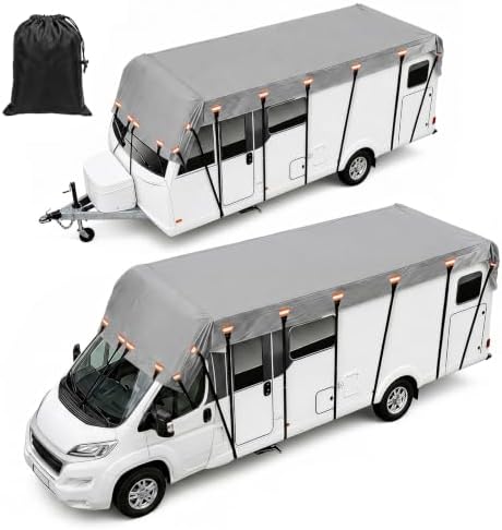 2026 Upgraded Heavy Duty RV Roof Cover,3000PA Waterproof Camper Top Cover with 16 Adjustable Buckles & 16 Reflective Reinforcement,16ft to 44ft for Travel Trailer Pop-Up Camper