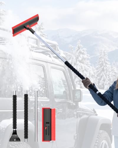 helloleiboo 55.7" Snow Brush and Ice Scrapers for Car Windshield, Red