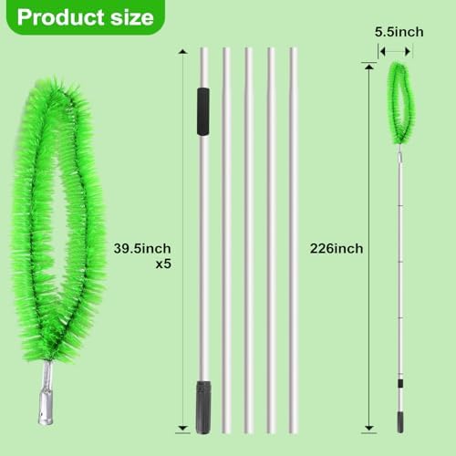 19Ft Roof Rake Brush Snow Leaves Gutter Cleaning Broom Remove Tool