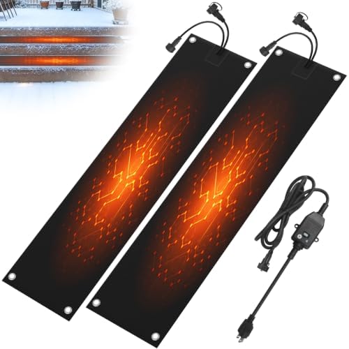 2 Pcs Heated Snow Melting Mats,10x48 in No-Slip Rubber Heated Outdoor Mats