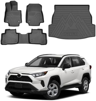 Powerty Floor Mats Cargo Liner for 2019-2025 Toyota RAV4 All Weather 3D TPE Anti-Slip Car Protection, 1st & 2nd Row Set with Rear Cargo Mat Accessories