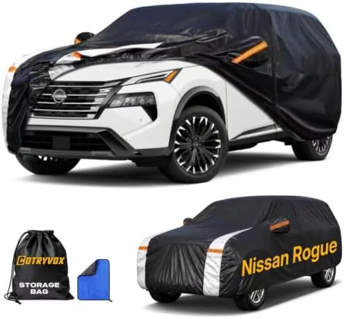 Multi-Layer Car Cover Custom Fit for Nissan Rogue(2016-2026), 100% Waterproof All Weather for Automobiles, Gift with Towel, Heavy Duty Car Covers for Rain Sun UV Protection with Door Zipper