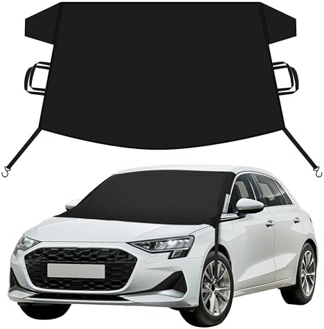 EcoNour Car Snow Cover Compatible for Audi A3 A4 A5 A6 | Windshield Cover for Ice and Snow with S-Hook Straps | Heavy-Duty 600D Oxford Winter Car Cover, Waterproof & Anti-Slip