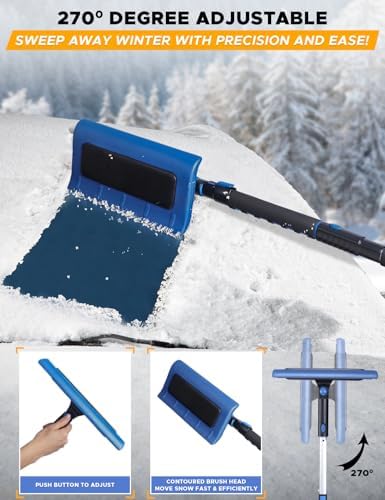 EcoNour 62" Extendable Snow Broom with Ice Scraper | Dual-Function Head