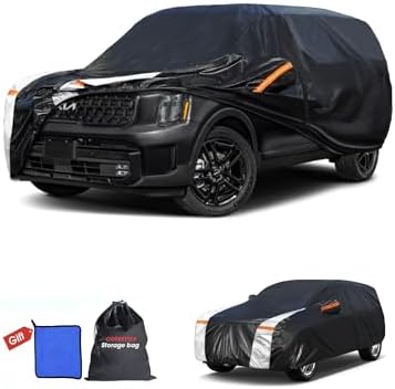 Multi-Layer Car Cover Custom Fit for Kia Telluride(2016-2026), 100% Waterproof All Weather for Automobiles, Gift with Towel, Heavy Duty Car Covers for Rain Sun UV Protection with Door Zipper