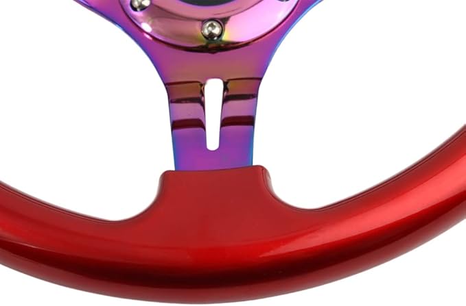 Classic ABS Racing Steering Wheel Neo Chrome Spokes 350mm 13.5" Sports Red Wood Steering Wheel With Horn Button