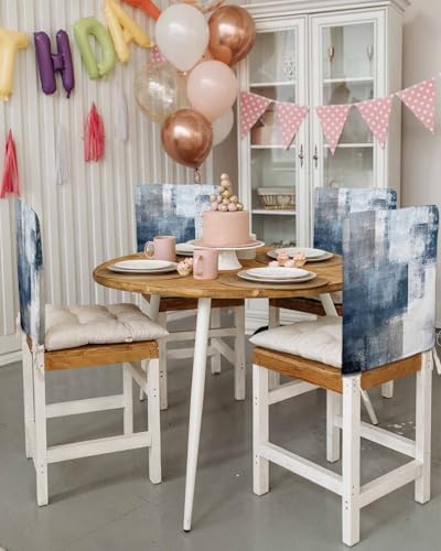 Abstract Oil Painting Chair Back Covers Set of 6 Navy Blue Gray Graffiti Vintage Mottled Classic Washable Removable Chair Cover Slipcover Protector for Dining Room Hotel Party Holiday Decor