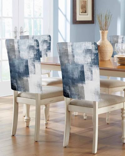 Abstract Oil Painting Chair Back Covers Set of 4 Navy Blue Gray Graffiti Vintage Mottled Classic Washable Removable Chair Cover Slipcover Protector for Dining Room Hotel Party Holiday Decor