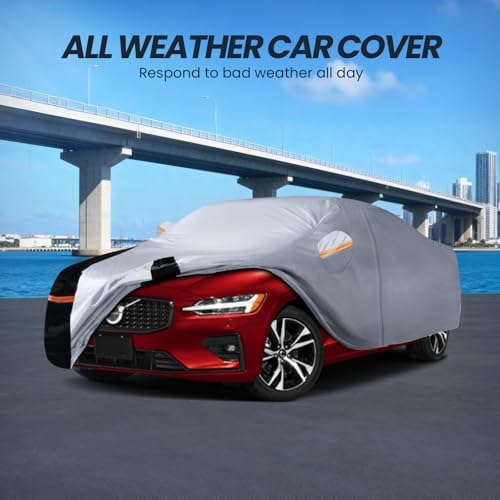 Multi-Layer Car Cover Custom Fit for Volvo S60 (2000-2026), 100% Waterproof All Weather for Automobiles, Gift with Towel, Heavy Duty Car Covers for Rain Sun UV Protection with Door Zipper.