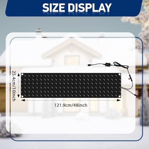 Riakrum 4 Pcs Heated Snow Melting Mats Outdoor, 10 x 48 in Winter Anti-Slip Heated Rubber Mat for Walkways Decks and Sidewalks, Electric Snow and Ice Melting Pads Connection with 9.84 ft Power Cord