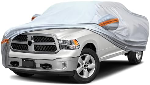Car Cover, Fit for 213"-237" Length Pickup Truck, 6-Layer All-Weather Waterproof, Universal in All Seasons, Snow Prevention, Rainproof, Acid Rainproof, Sunscreen, Orange Reflective Strip