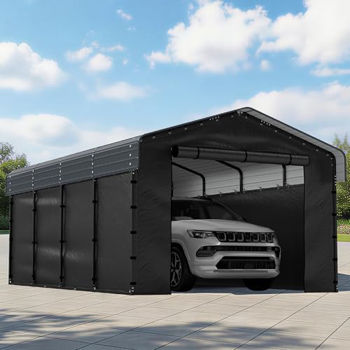 12x20FT Heavy Duty Metal Carport with Removable Sidewalls & Doors, Gray