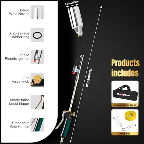 GasBRUH Propane Torch Burner Weed Torch High Output 360,000 BTU with 10FT Hose,Heavy Duty Blow Torch with Flame Control and Turbo Trigger Push Button Igniter,Torch Weed Burner for Wood Ice Snow Road
