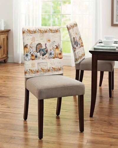 Thanksgiving Turkey Chair Back Covers Set of 8 Pumpkin Fall Pumpkins Maple Leaf Sunflower Rustic Washable Removable Chair Cover Slipcover Protector for Dining Room Hotel Party Holiday Decor