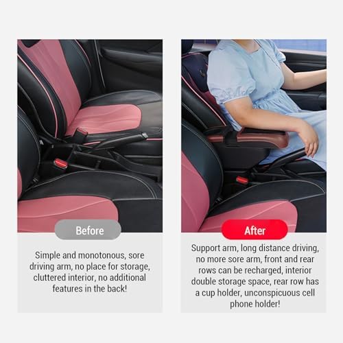 Universal Car Armrest Box with 5 USB ports and 1 Type-C port Double Layer Car Organizers and Storage Car Arm Rest Console Organizer for SUV Truck Car (Brown)