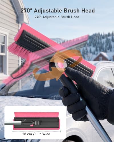 helloleiboo 55.7" Snow Brush and Ice Scrapers for Car Windshield, Pink