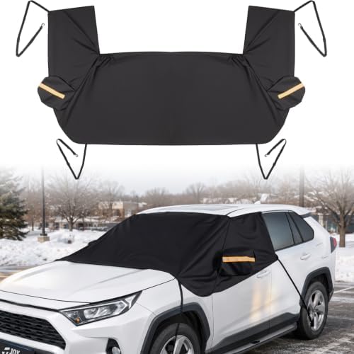 JOYTUTUS Windshield Cover for Ice and Snow, Windshield Snow Cover for SUVs with Heavy Duty 900D Oxford Fabric, All-Weather Protection with Side Mirror Covers, Waterproof, Anti-Theft Design