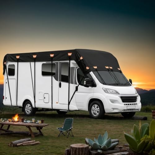 2026 Upgraded Heavy Duty RV Roof Cover,3000PA Waterproof Camper Top Cover with 16 Adjustable Buckles & 16 Reflective Reinforcement,16ft to 44ft for Travel Trailer Pop-Up Camper