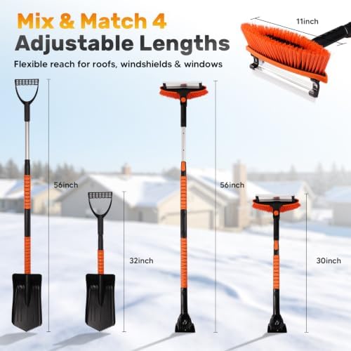 4-in-1 Snow Brush & Snow Shovel, 55'' Ice Scrapers For Car Windshield